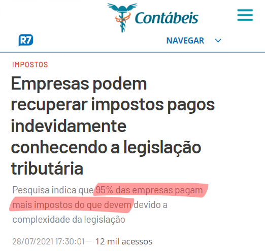 Notícia sobre como empresas podem recuperar impostos pagos. Fonte site Contábeis